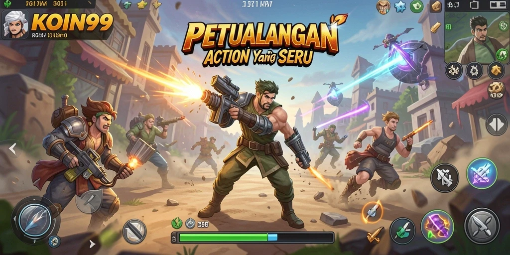 Screenshot gameplay KOIN99 menunjukkan aksi yang mendebarkan.