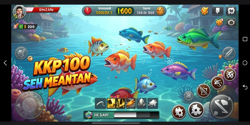 Screenshot gameplay KPK100 menampilkan keseruan menembak ikan.