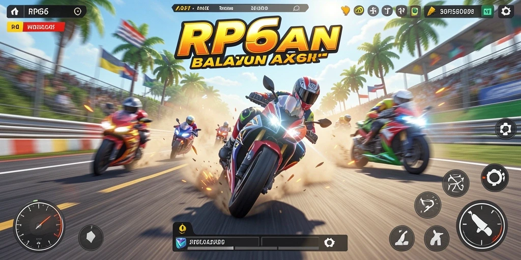 Screenshot gameplay RP66 menampilkan aksi balapan motor yang mendebarkan.