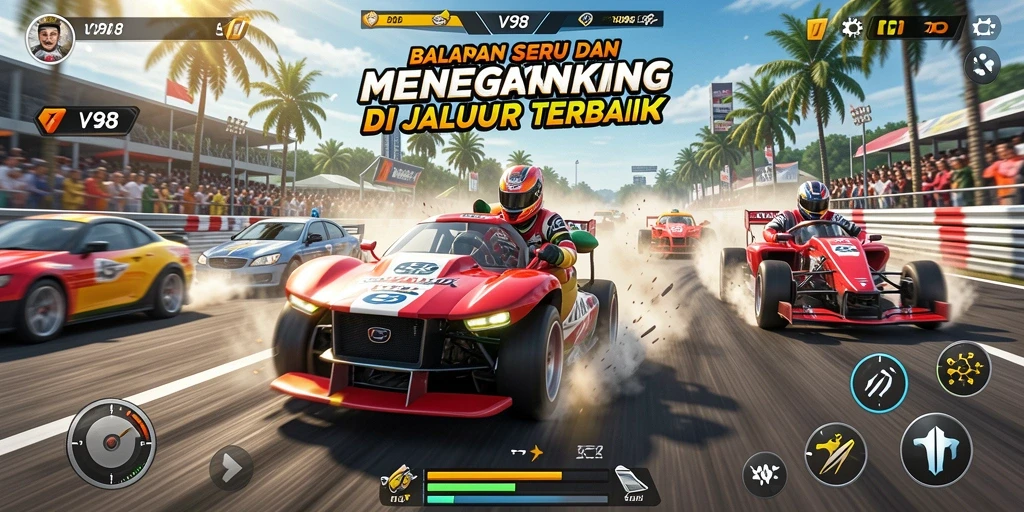 Gameplay Racing yang mendebarkan dengan mobil super dan jalur menantang.